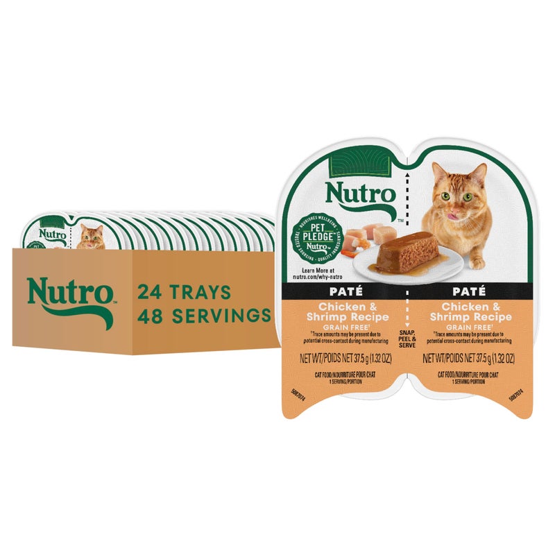 Nutro Perfect Portions Wet Cat Food Pate Chicken & Shrimp Recipe, 2.64 oz. Twin-Pack Trays (24 Count, Pack of 1) - Image 1